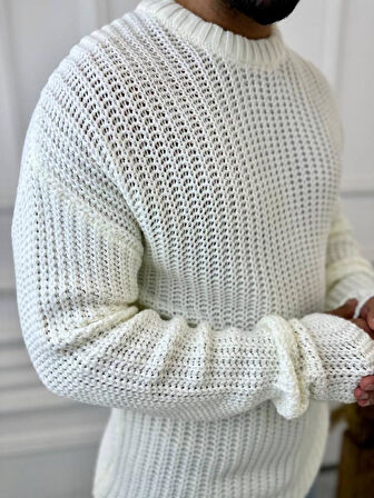 Kazak Oversize Çift Kat Zincir Örgü Naturel Pamuk Bol Kesim Tüylenmez Triko Kazak