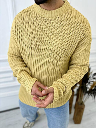 Kazak Oversize Çift Kat Zincir Örgü Naturel Pamuk Bol Kesim Tüylenmez Triko Kazak