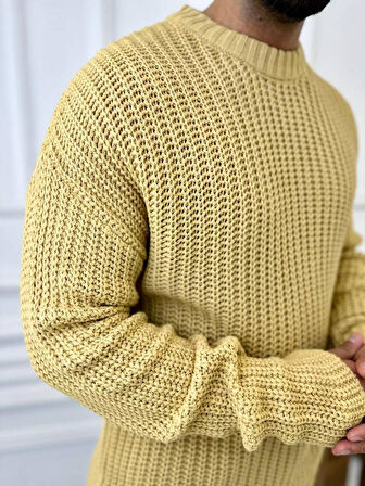 Kazak Oversize Çift Kat Zincir Örgü Naturel Pamuk Bol Kesim Tüylenmez Triko Kazak