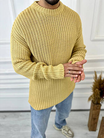 Kazak Oversize Çift Kat Zincir Örgü Naturel Pamuk Bol Kesim Tüylenmez Triko Kazak