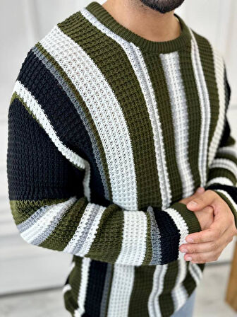 Kazak Oversize Renkli Örgü Desenli Naturel Pamuk Bol Kesim Salaş Triko Kazak