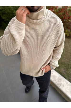 Boğazlı Erkek Kazak Oversize Balıkçı Yaka Geniş Salaş Triko Oversize Triko