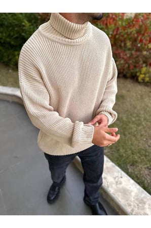 Boğazlı Erkek Kazak Oversize Balıkçı Yaka Geniş Salaş Triko Oversize Triko