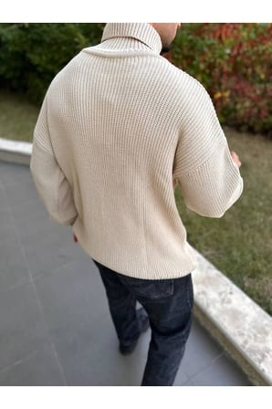 Boğazlı Erkek Kazak Oversize Balıkçı Yaka Geniş Salaş Triko Oversize Triko