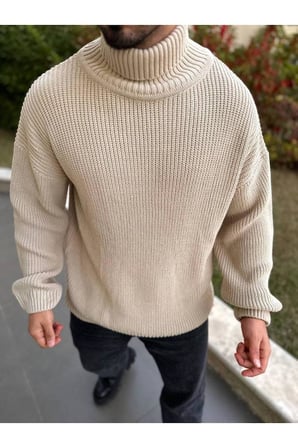 Boğazlı Erkek Kazak Oversize Balıkçı Yaka Geniş Salaş Triko Oversize Triko