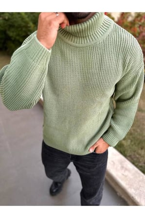 Boğazlı Erkek Kazak Oversize Balıkçı Yaka Geniş Salaş Triko Oversize Triko