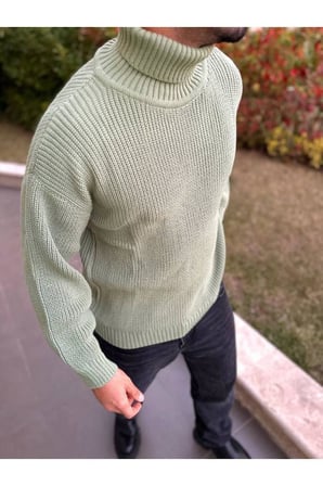 Boğazlı Erkek Kazak Oversize Balıkçı Yaka Geniş Salaş Triko Oversize Triko
