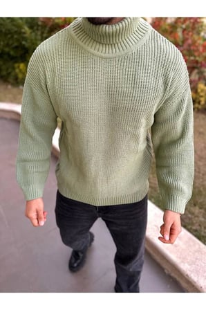 Boğazlı Erkek Kazak Oversize Balıkçı Yaka Geniş Salaş Triko Oversize Triko
