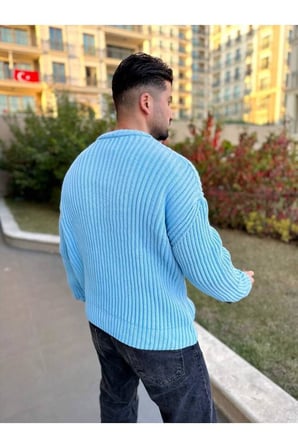 Oversize Kazak Bol Kesim Tüylenmeyen Bisiklet Yaka Salaş Triko Kazak