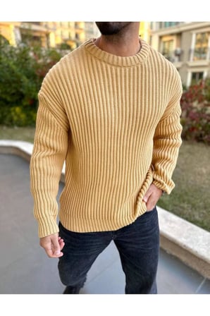 Oversize Kazak Bol Kesim Tüylenmeyen Bisiklet Yaka Salaş Triko Kazak