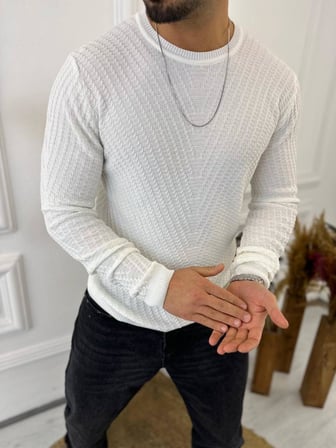 Kazak Slim Fit Tüylenmez Naturel Pamuk Triko Kazak