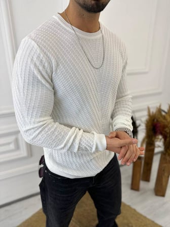 Kazak Slim Fit Tüylenmez Naturel Pamuk Triko Kazak