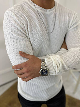 Kazak Slim Fit Tüylenmez Naturel Pamuk Triko Kazak