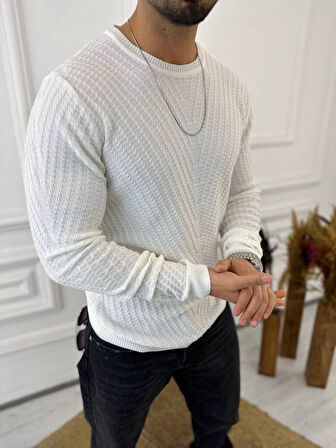Kazak Slim Fit Tüylenmez Naturel Pamuk Triko Kazak