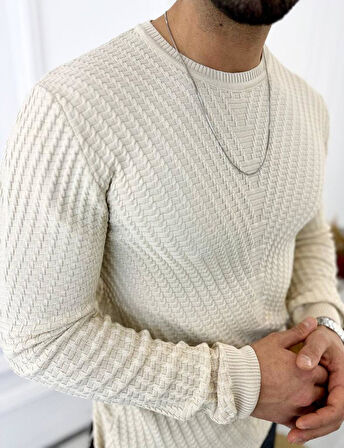 Kazak Slim Fit Tüylenmez Naturel Pamuk Triko Kazak