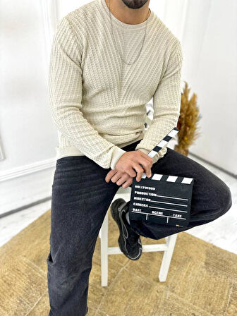 Kazak Slim Fit Tüylenmez Naturel Pamuk Triko Kazak