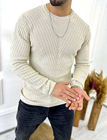 Kazak Slim Fit Tüylenmez Naturel Pamuk Triko Kazak