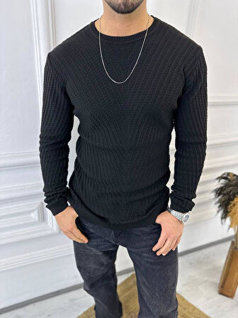 Kazak Slim Fit Tüylenmez Naturel Pamuk Triko Kazak