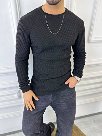 Kazak Slim Fit Tüylenmez Naturel Pamuk Triko Kazak