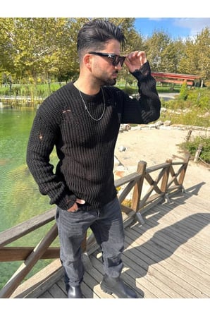 Tüylenmez Naturel Pamuk Rahat Kesim Salaş Kazak Oversize Yırtık Detaylı Lazer Kesim