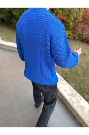 Kazak Oversize Çift Kat Örme Naturel Pamuk Bisiklet Yaka Bol Kesim Tüylenmeyen Salaş Örme Triko