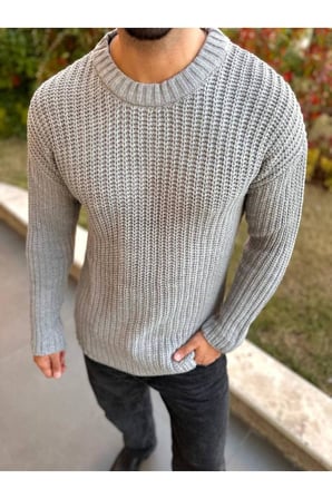 Bisiklet Yaka  Oversize Çift Kat Zincir Örgü Naturel Pamuk Bol Kesim Tüylenmez Örme Triko Kazak