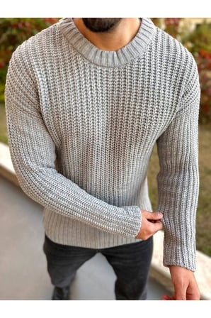 Bisiklet Yaka  Oversize Çift Kat Zincir Örgü Naturel Pamuk Bol Kesim Tüylenmez Örme Triko Kazak