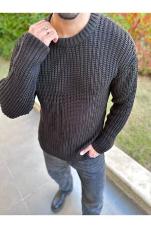 Bisiklet Yaka  Oversize Çift Kat Zincir Örgü Naturel Pamuk Bol Kesim Tüylenmez Örme Triko Kazak