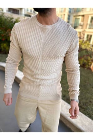 Kazak Slim Fit Tüylenmez Naturel Pamuk Bisikley Yaka Darkesim Triko Kazak