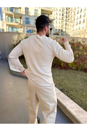 Kazak Slim Fit Tüylenmez Naturel Pamuk Bisikley Yaka Darkesim Triko Kazak