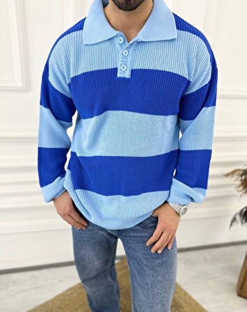 Kazak Oversize Tüylenmez Naturel Pamuk Polo Yaka Örme Triko Kazak