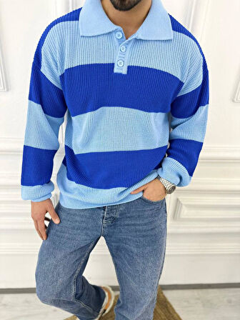 Kazak Oversize Tüylenmez Naturel Pamuk Polo Yaka Örme Triko Kazak