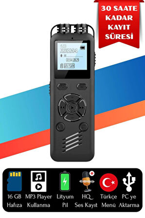 KB60 16 GB Dijital Ekranlı Profesyonel Ses Kayıt Cihazı Diktafon Ses Aktif Şifre Korumalı Mp3 Çalar