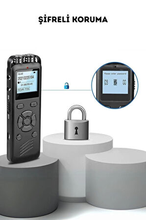 KB60 16 GB Dijital Ekranlı Profesyonel Ses Kayıt Cihazı Diktafon Ses Aktif Şifre Korumalı Mp3 Çalar