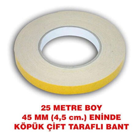 Çift Taraflı içi Köpük Bant 25 metre uzunlukta (45 mm-4,5 cm) eninde