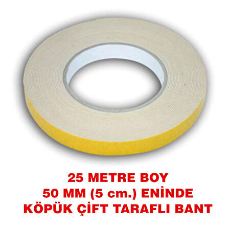 Çift Taraflı İçi Köpük Bant 25 metre uzunlukta (50 mm-5 cm) eninde