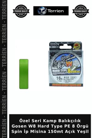 Özel Seri Kamp Balıkçılık Gosen W8 Hard Type PE 8 Örgü Spin İp Misina 150mt Açık Yeşil 2.0 PE