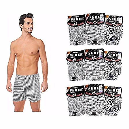 12 Adet Seher Desenli Düğmeli Erkek Pamuk Penye Boxer