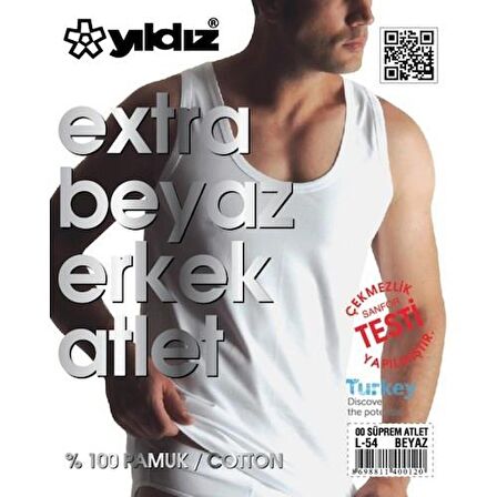 3'Lü Yıldız Erkek Süprem Atlet 00 %100 Pamuklu Ekstra Beyaz