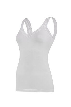 Yıldız Kadın Askıları Dantelli V Yaka Likralı Atlet