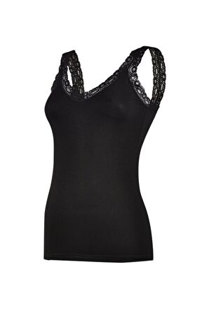 Yıldız Kadın Askıları Dantelli V Yaka Likralı Atlet