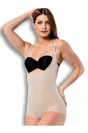 Kadın Ten Rengi Lazer Kesim Göğüs Destekli Body Korse