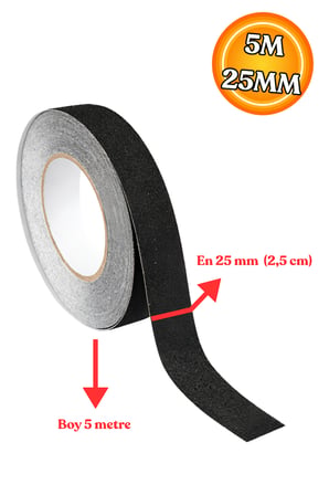 2,5 cm X 5 METRE Yapışkanlı Premium Yer Zemin Merdiven Zemin Kaydırmaz Bant Kaymaz Bandı Siyah
