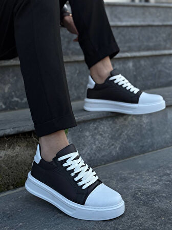 KB-X46 Kuback Siyah Beyaz Yüksek Beyaz Taban Günlük Spor Ayakkabı