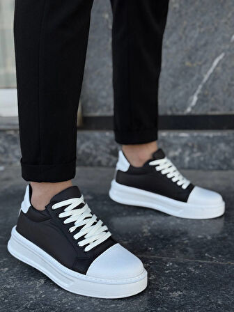 KB-X46 Kuback Siyah Beyaz Yüksek Beyaz Taban Günlük Spor Ayakkabı