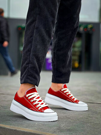 KB-CX-3 Kuback Kısa Bordo Keten Beyaz Yüksek Taban Spor Ayakkabı