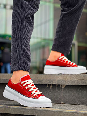 KB-CX-3 Kuback Kısa Bordo Keten Beyaz Yüksek Taban Spor Ayakkabı