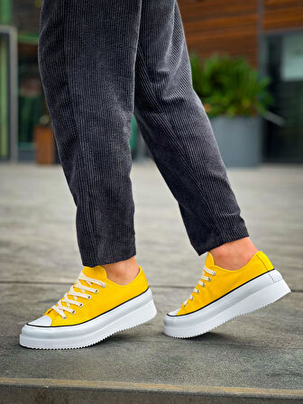 KB-CX-3 Kuback Kısa Sarı Keten Beyaz Yüksek Taban Spor Ayakkabı