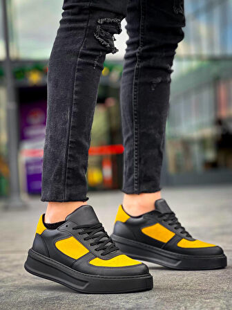 KB-X8 Kuback Siyah Sarı Cilt Yüksek Taban Günlük Spor Ayakkabı