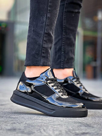 KB-X8 Kuback Siyah Rugan Yüksek Siyah Taban Günlük Spor Ayakkabı